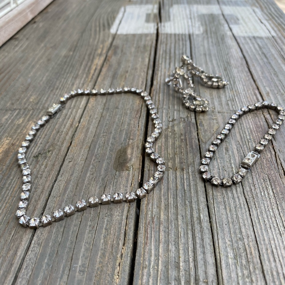 VINTAGE RHINESTONE NECKLACE BRACELET AND EARRINGS